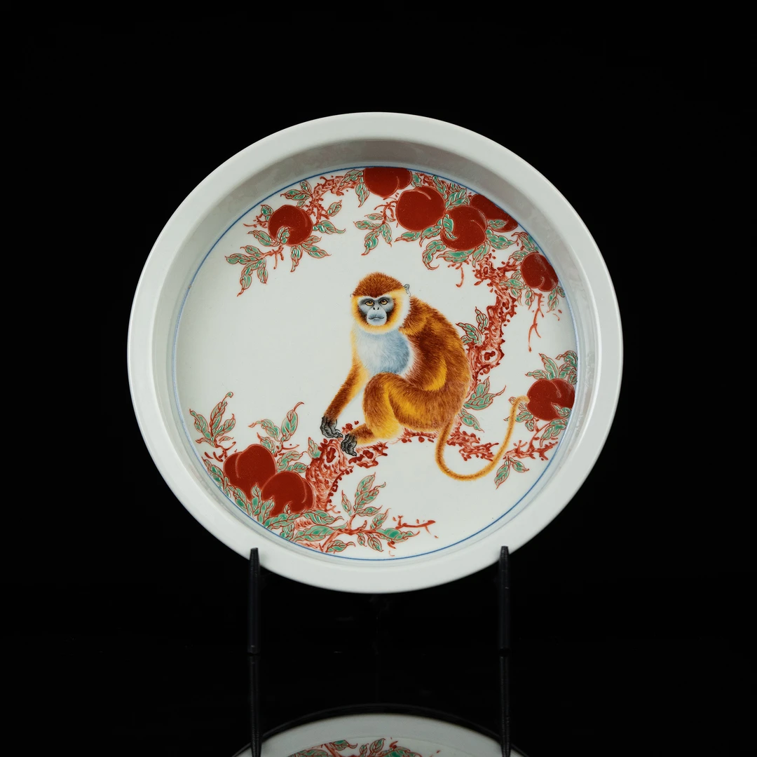 【利贞】红绿彩余毅金丝猴撇口壶承 直径19.5cm 纯手绘制茶具LQT