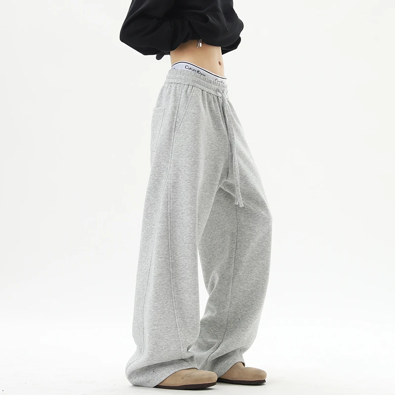 美式重磅灰色弯刀卫裤男女生潮牌百搭cleanfit加绒阔腿休闲运动裤