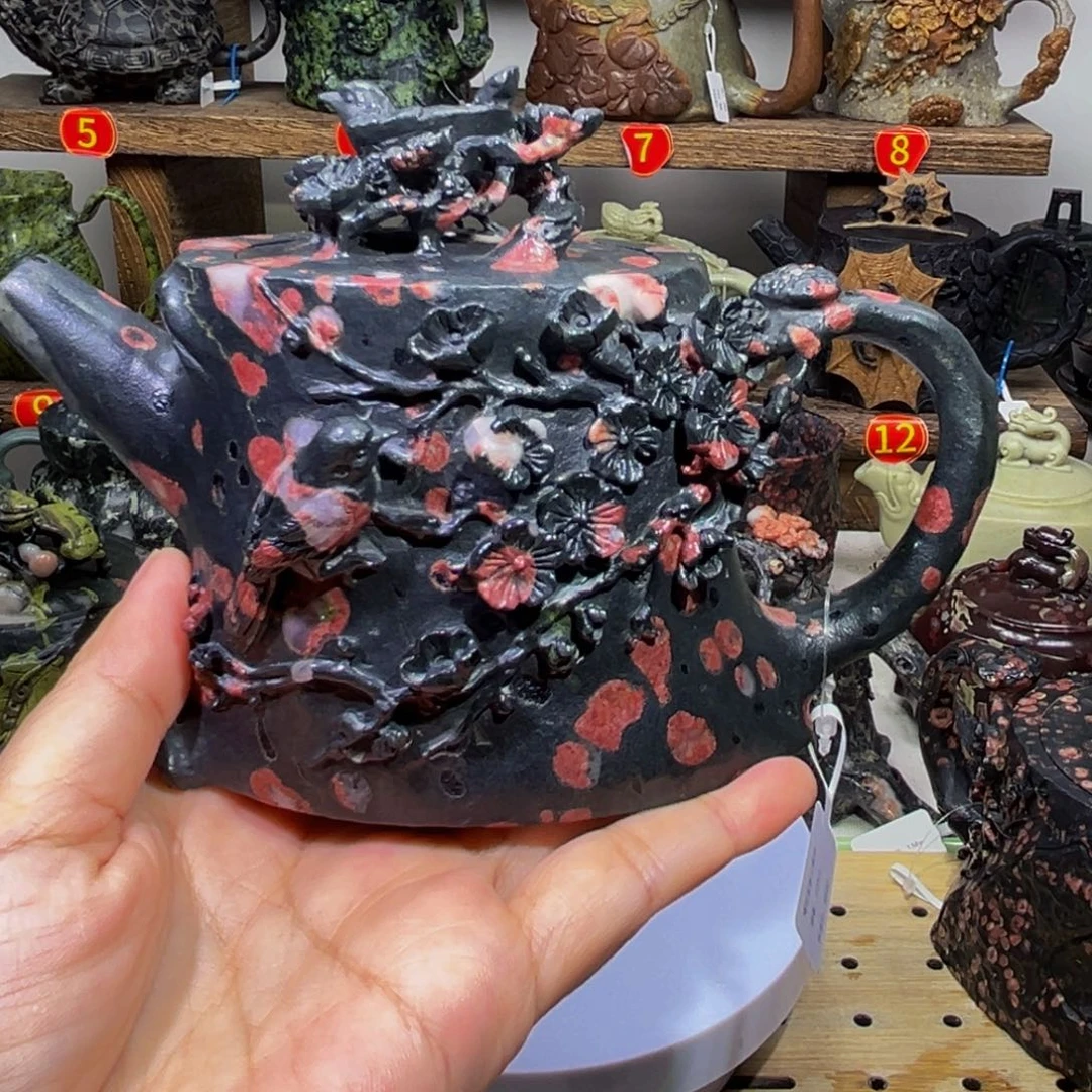 晴***天石材梅花玉安山玉精品壶