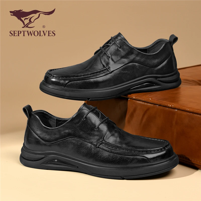 七匹狼男鞋秋季商务休闲软底英伦风皮鞋男士软底软面黑色新郎婚鞋