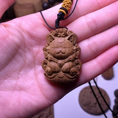 檀香木吊坠檀香招财猫