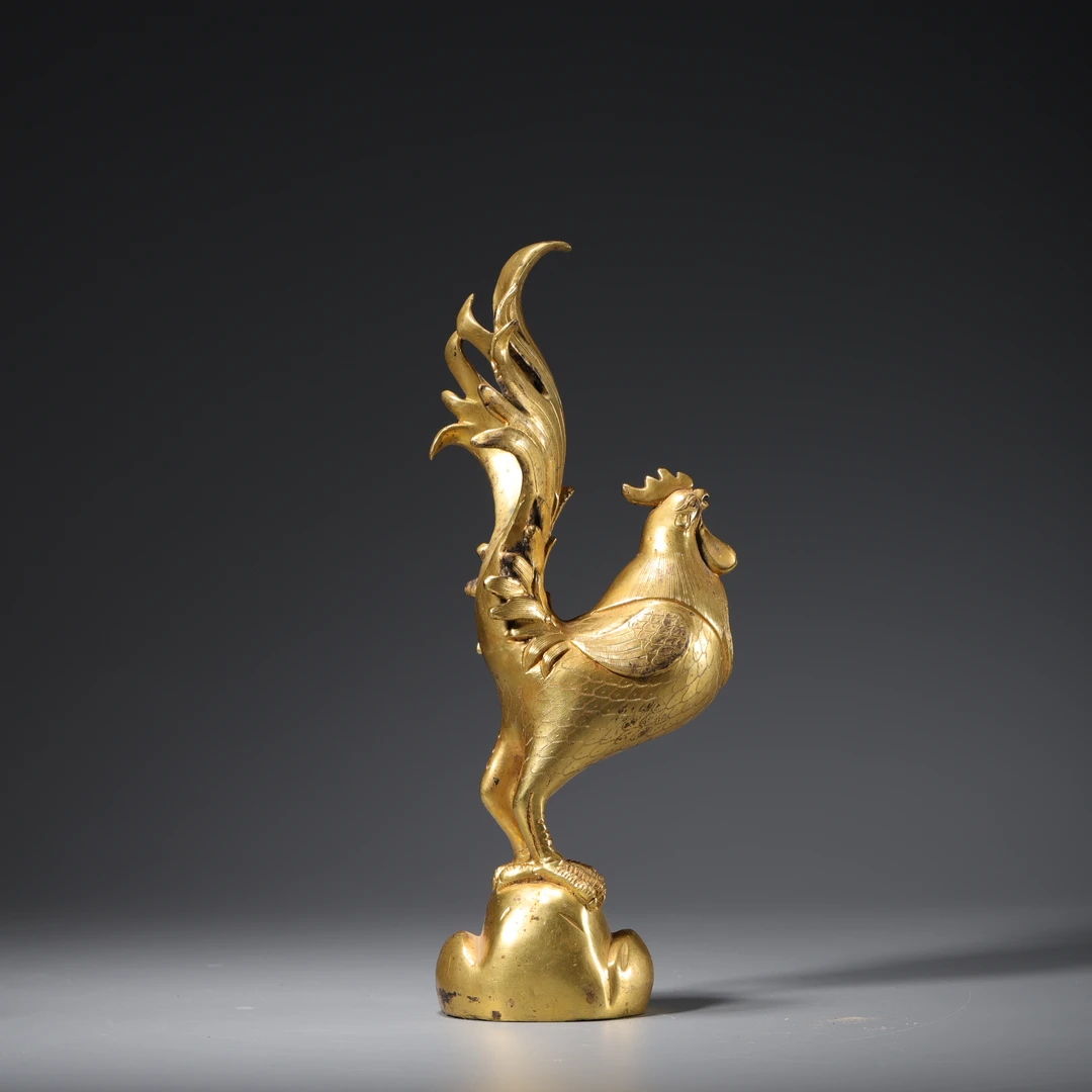 ZH17 清代 铜鎏金金鸡化凤造像