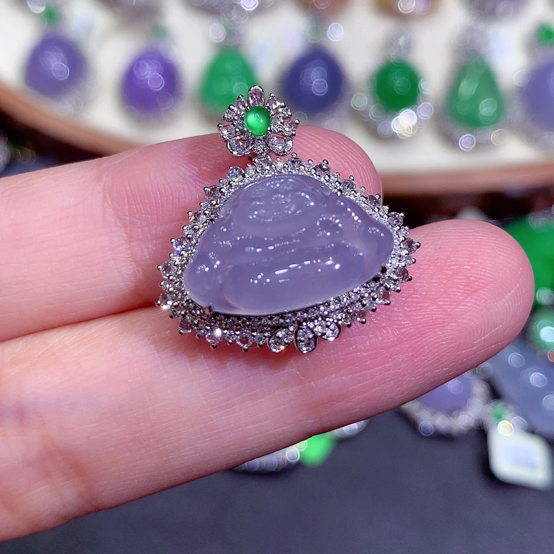 吊坠(不含链)18K金镶嵌翡翠