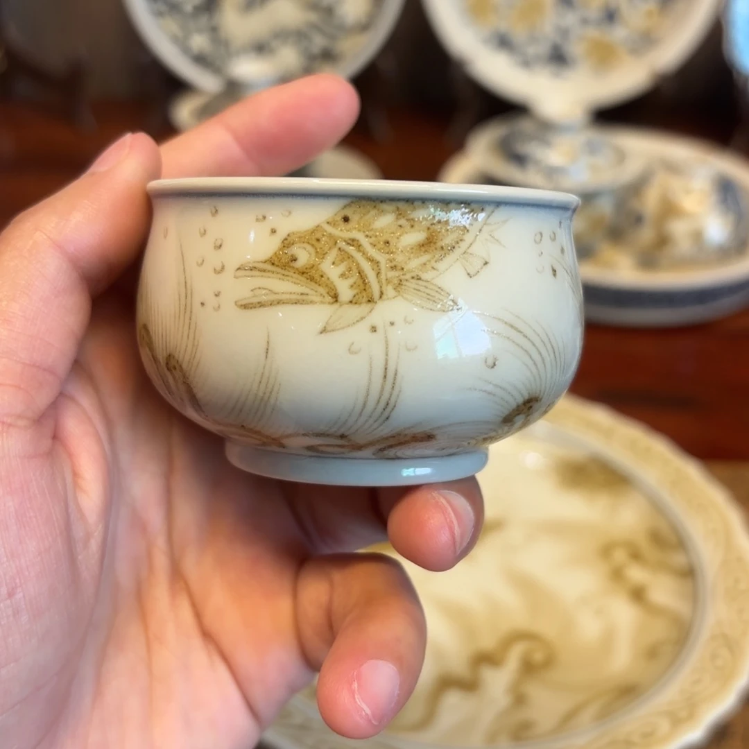 瓷片景德镇手工手绘茶具二号釉里金