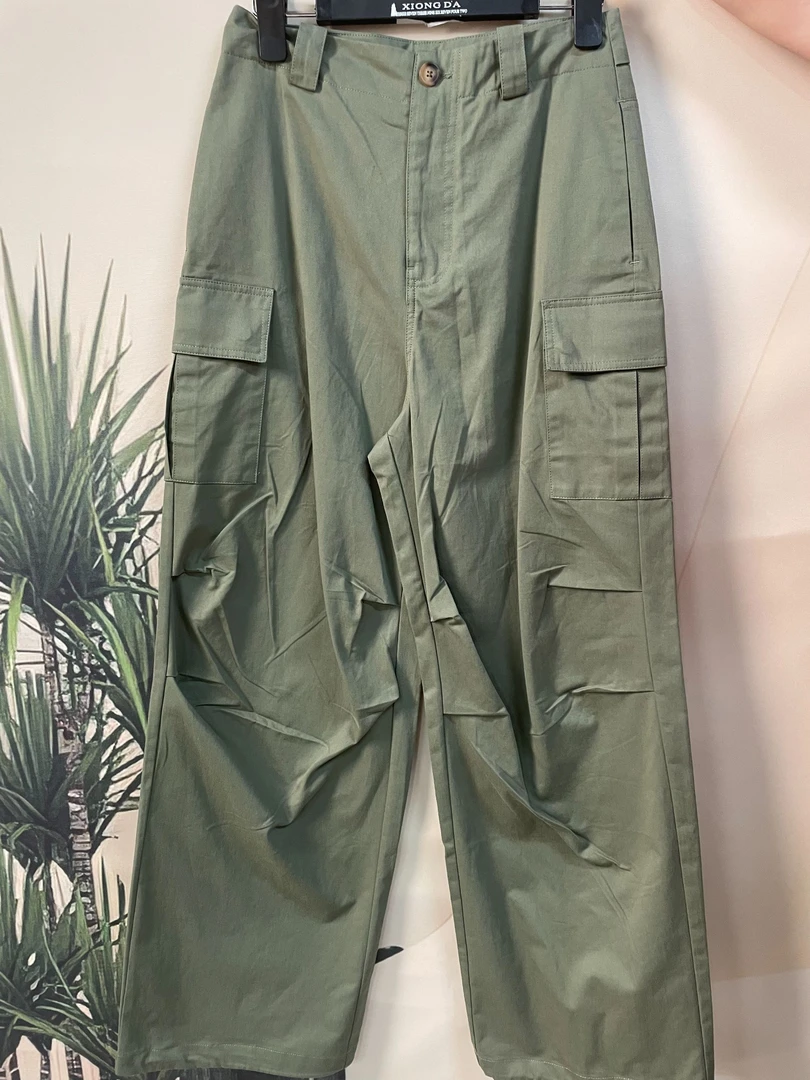 GD【D05】秋季新款复古褶皱感女宽松直筒工装裤