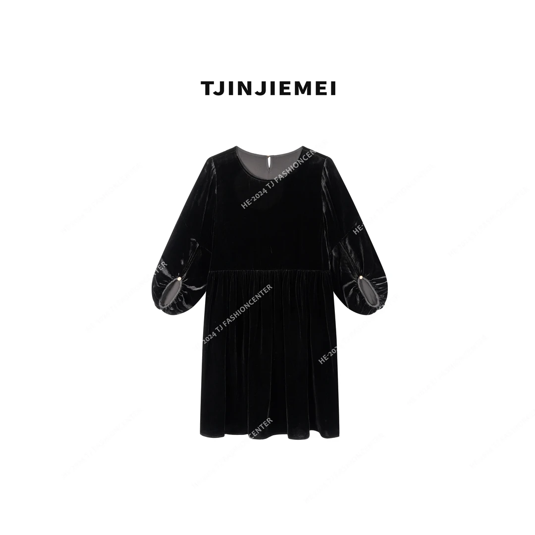 娟娟【优雅】新款气质优雅显瘦真丝丝绒连衣裙LYQ2504-7110