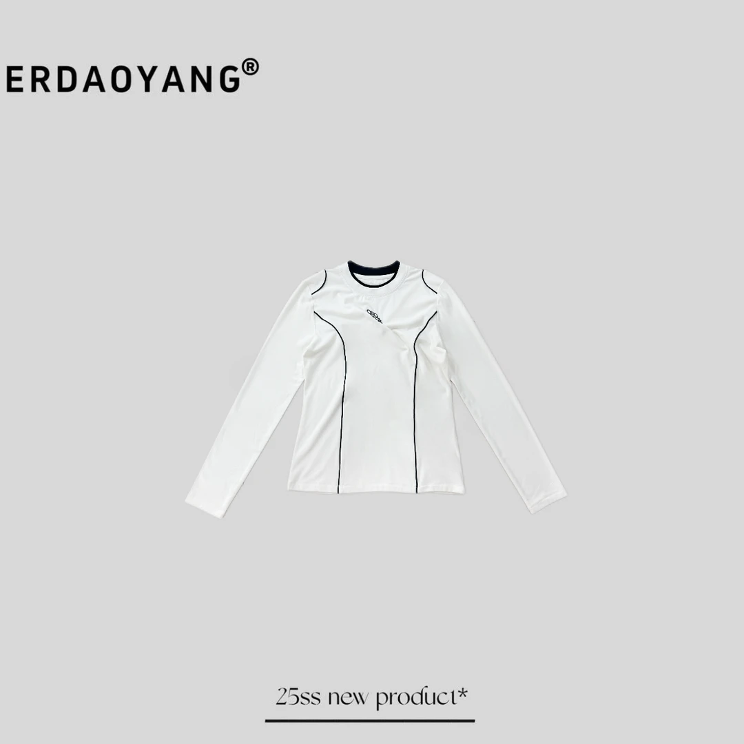 ERDAOYANG "" 秋冬刺绣花纹撞色修身圆领长袖CXG040