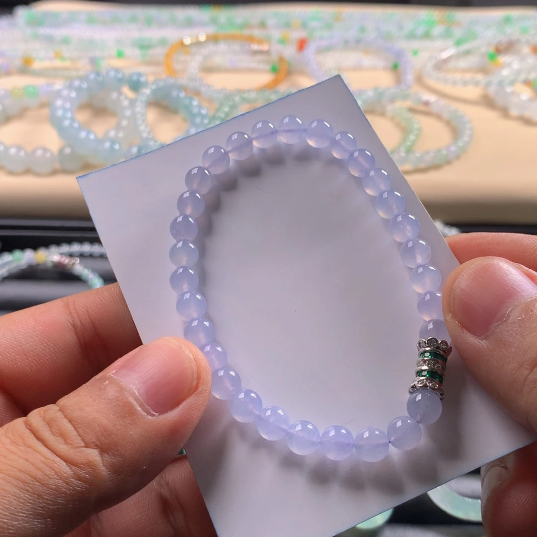 小***菜翡翠未镶嵌手链天然缅甸翡翠卡6