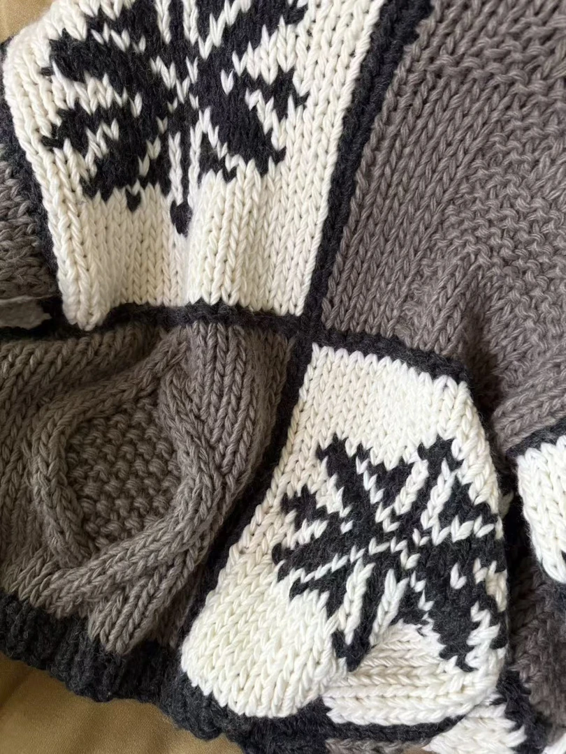 小众高端北欧风纯手工编织羊毛混纺毛衣毛织外套-W68374