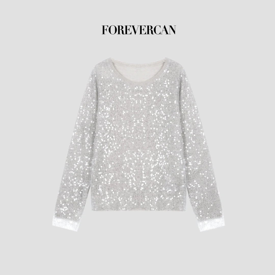 FOREVERCAN“银座日记”客订亮片纱混纺美丽诺羊毛针织上衣 MY3980