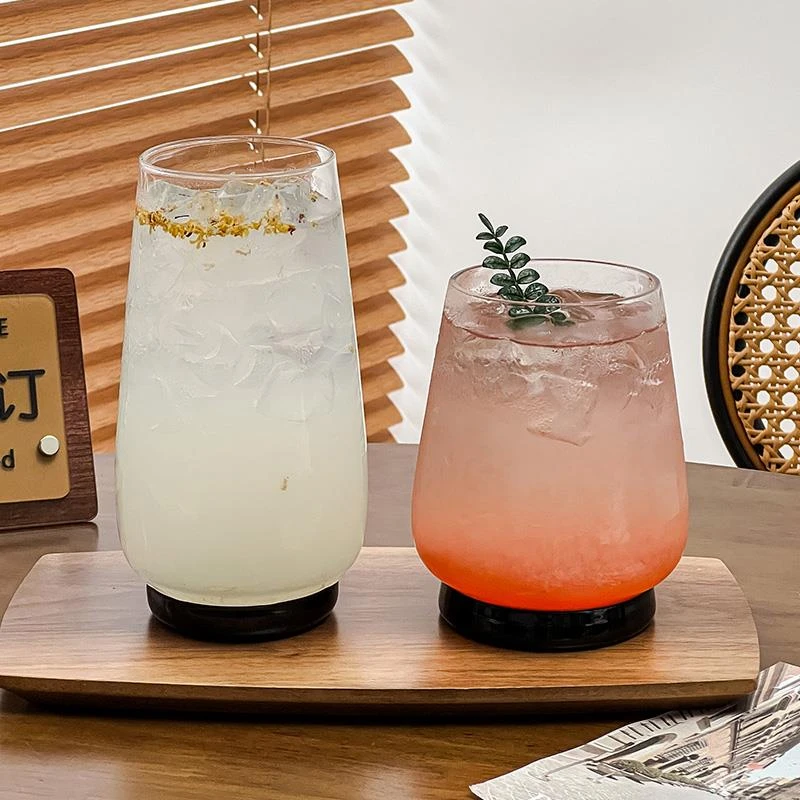 大圣高级感黑底矮脚果汁杯莫吉托杯小众特调饮品杯冷饮杯玻璃杯子