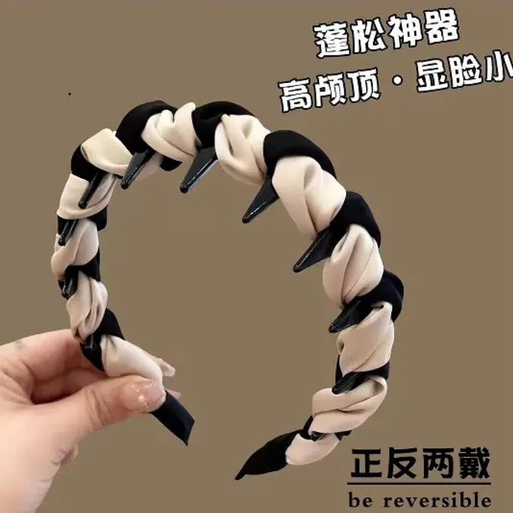 高级感拼色缠绕带齿发箍女2025新款高颅顶防滑头箍显脸小长齿