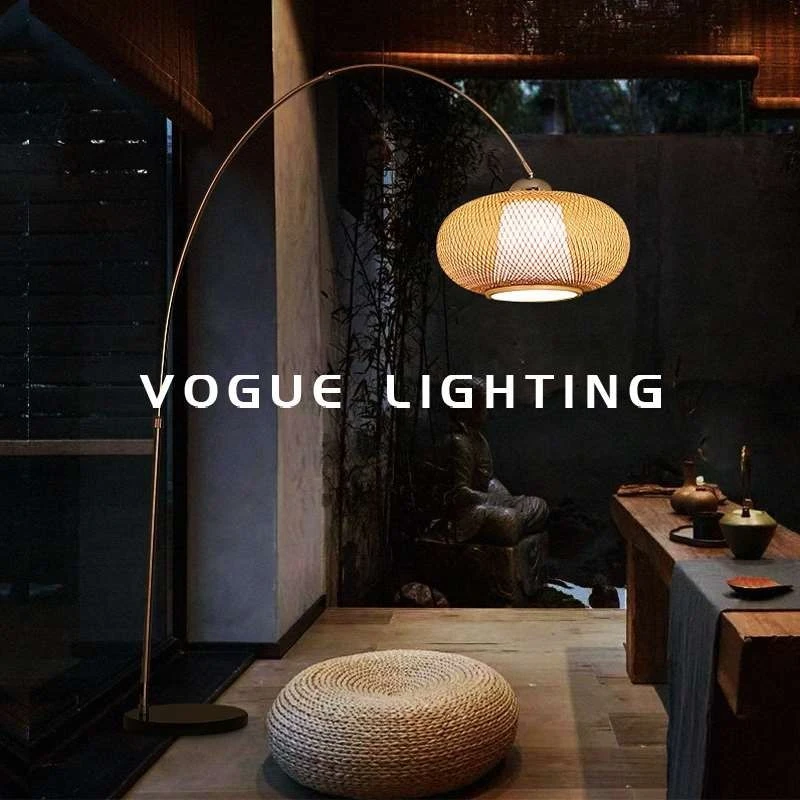 竹编落地灯钓鱼灯客厅卧室茶室书房中式禅意复古灯饰