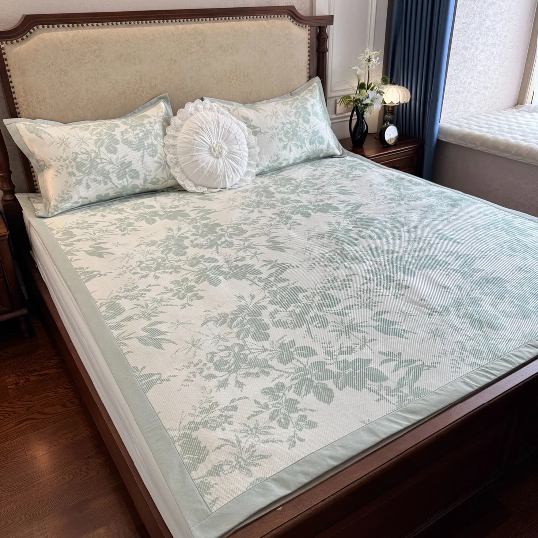 七七八八 【繁花凉席】法式田园花卉平铺凉席三件套