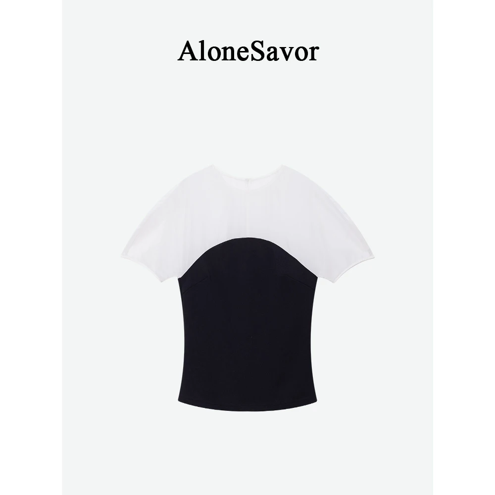 【ALONE SAVOR】龍喜儿 墨白 法式小香风黑白撞色衬衫小衫X561