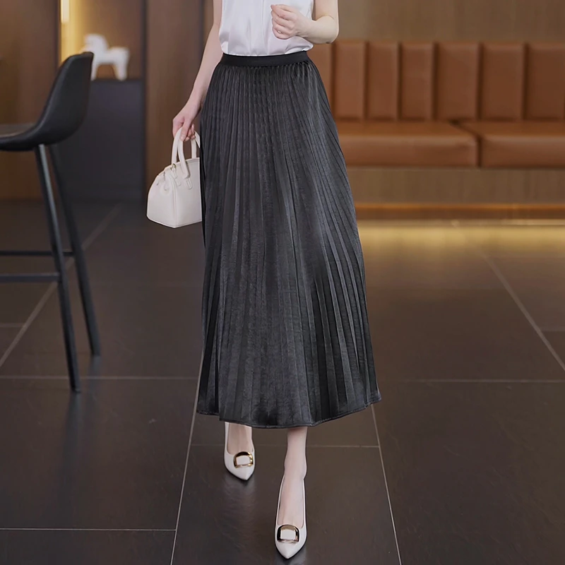 拉夏贝尔百褶半身裙女2025年夏季新款法式百搭显瘦垂感a字伞裙子