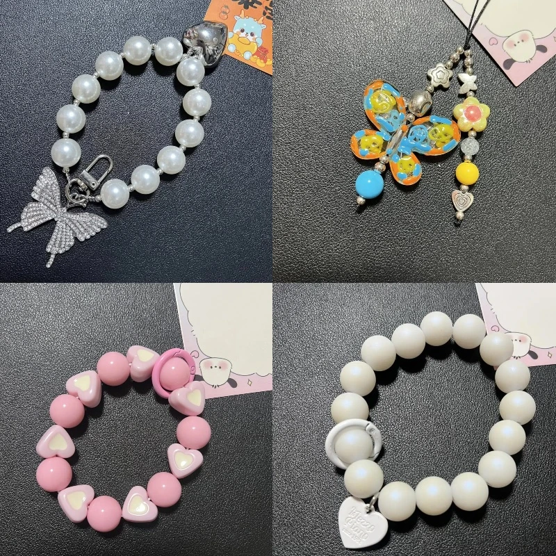 【自选】ins风花朵爱心蝴蝶卡通珠珠链条手机挂绳通用可爱防丢挂件