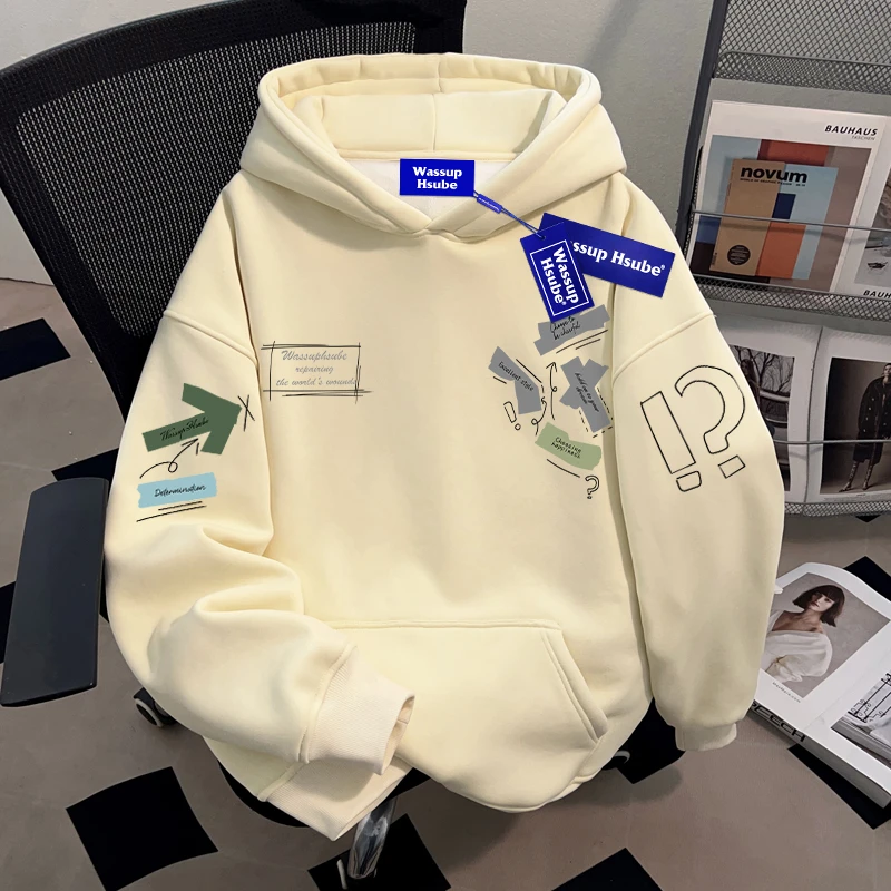 WASSUP HSUBE国潮牌美式套头连帽卫衣男士潮酷高街慵懒风上衣chic