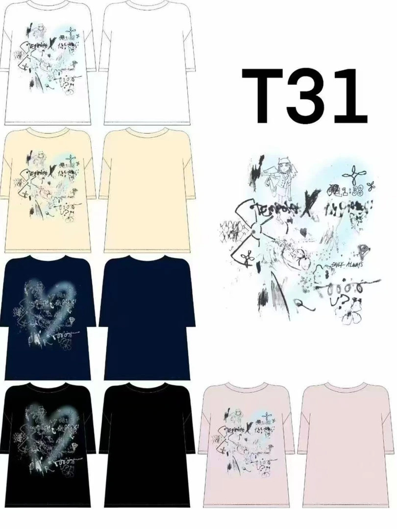 小福云朵原创T31夏季涂鸦辣妹印花设计宽松慵懒T恤女新款上衣潮