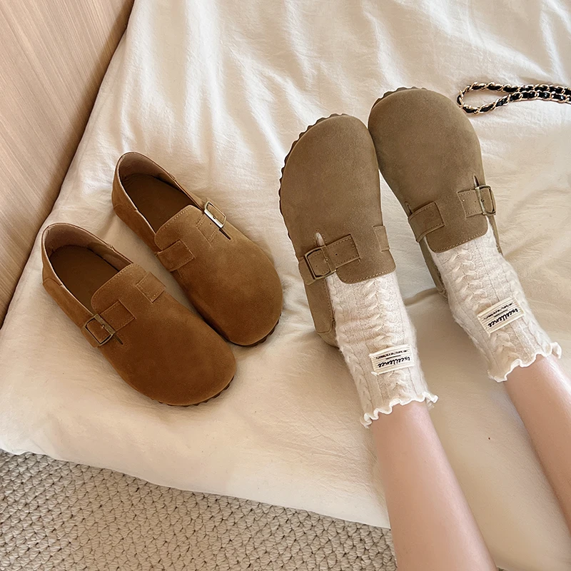 勃肯鞋女平底单鞋2025年新款春秋豆豆鞋丑萌软底懒人一脚蹬博肯鞋