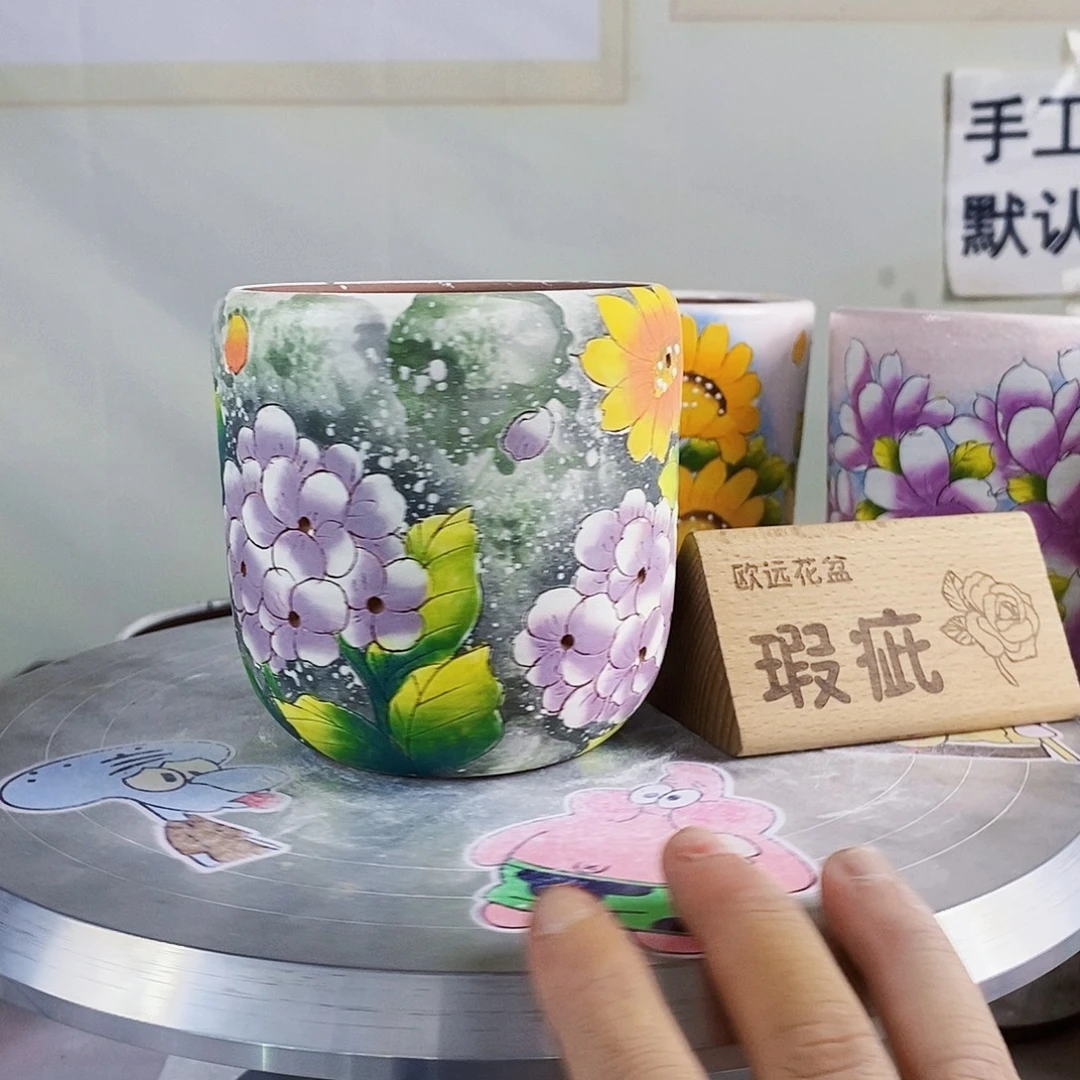 花盆紫砂红陶手绘盆满28包邮