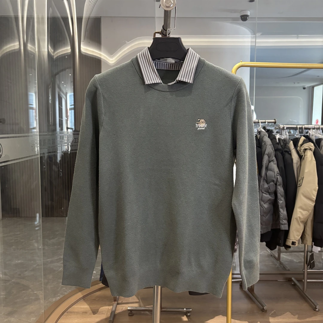 【H家】星球联名刺绣！秋冬厚款男士时尚简约包芯纱假两件针织衫毛衣