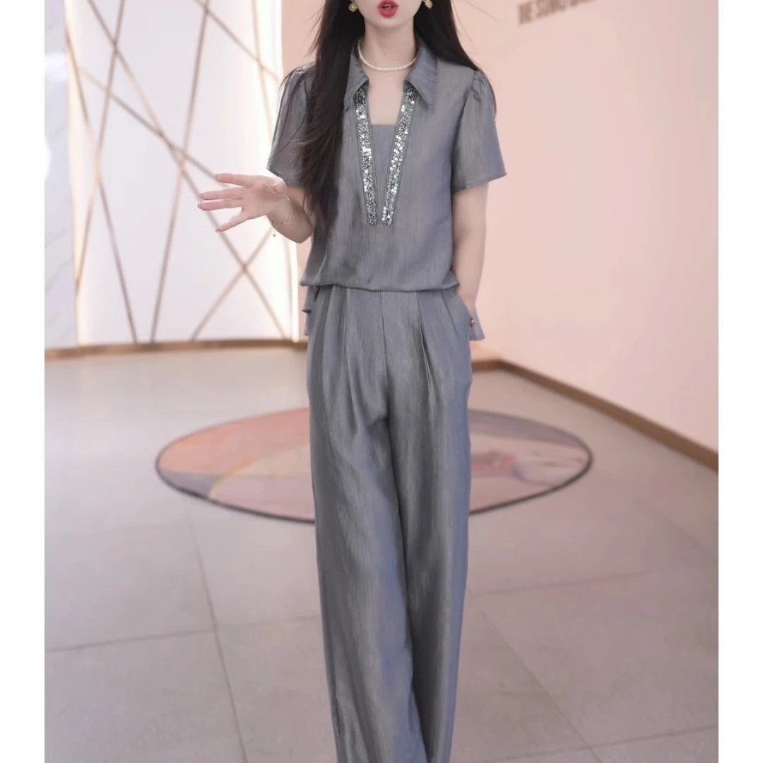 夏季时尚套装2025新款洋气显瘦气质休闲上衣短袖减龄两件套新款