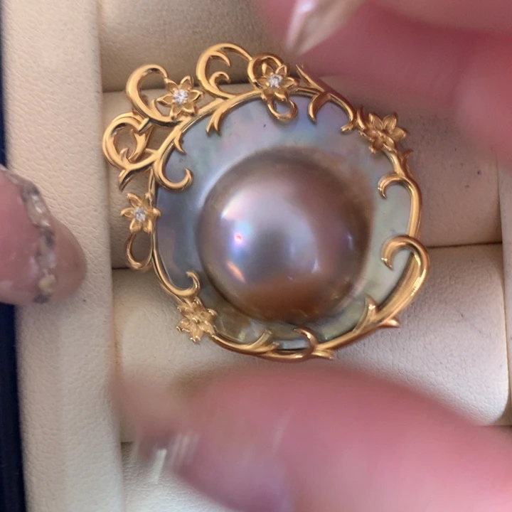 银S925镶嵌颈饰拼合珍珠（马贝珠）