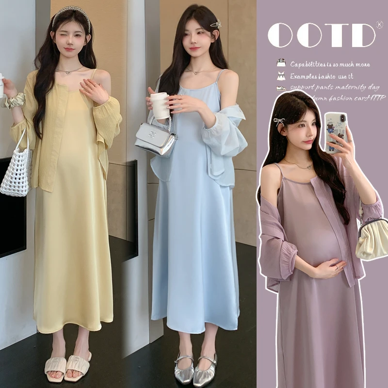 法式高级孕妇装女夏季新款爆款温柔减龄上档次吊带连衣裙防晒开衫