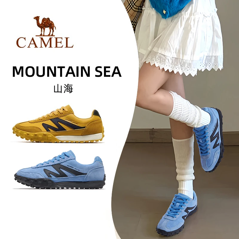 骆驼山海运动鞋女款2025春夏新款蓝色鞋子休闲男鞋百搭复古德训鞋
