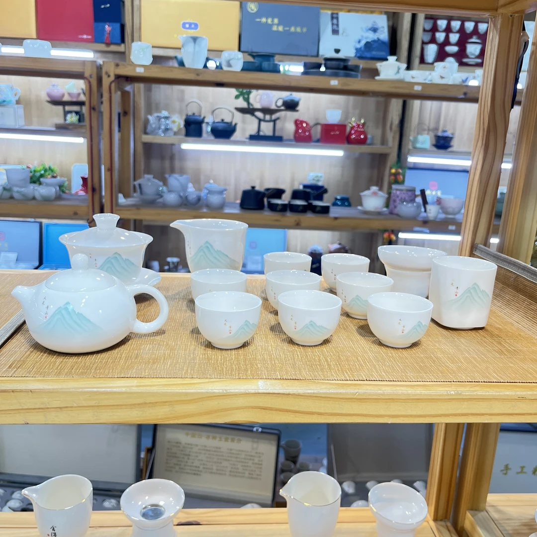 晟翔羊脂玉白瓷茶具套装一青云茶壶盖碗主人杯16件套