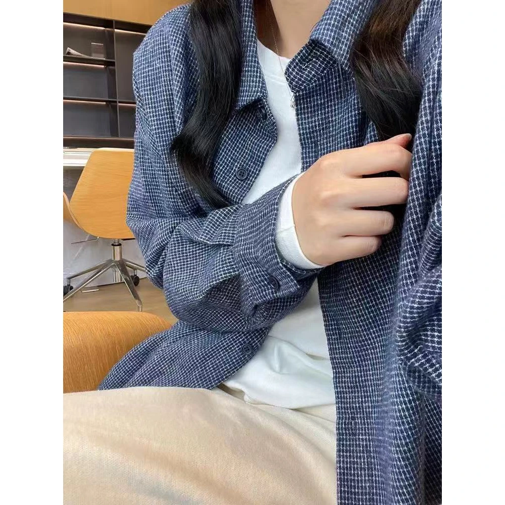 格子有质感磨毛毛呢衬衫女秋冬季慵懒风松弛感宽松显瘦长袖衬衣