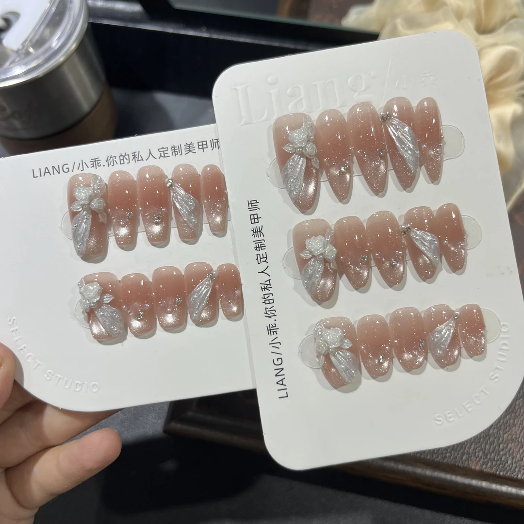 【月白玫吻】高端 纯手工 定制 穿戴甲 轻奢美甲显白气质穿戴式