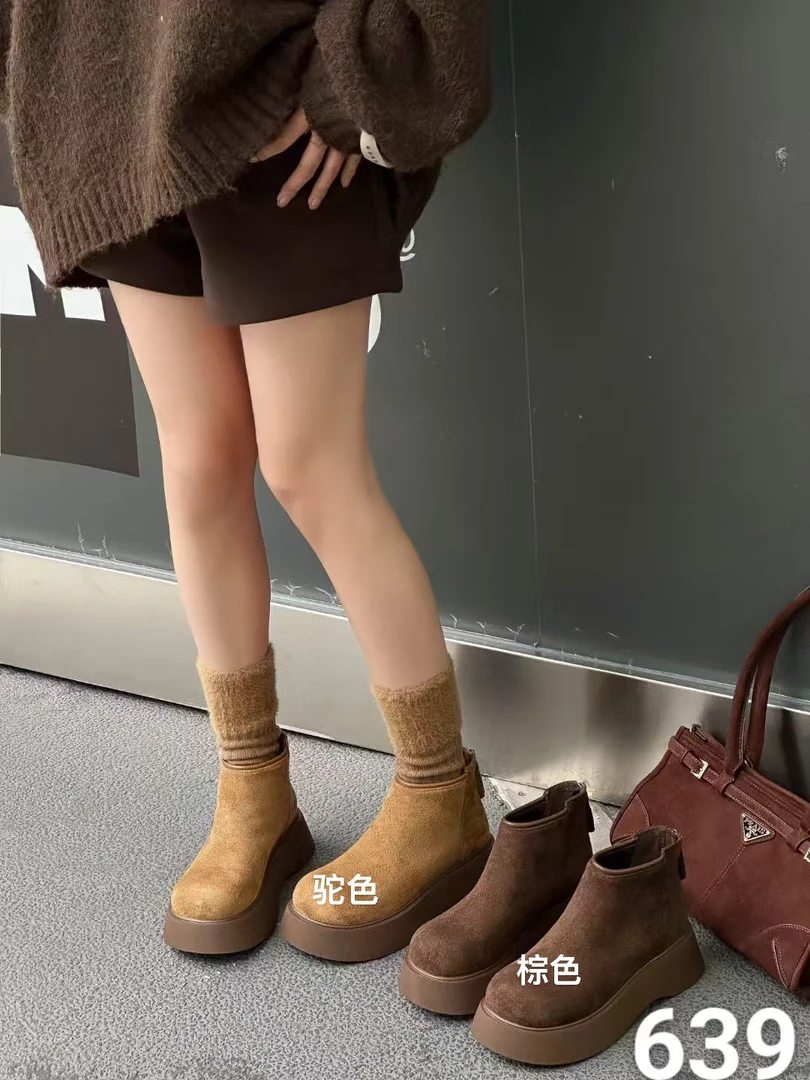 安妮黑豹#639福利超纤反绒背后拉链5厘米勃肯短靴