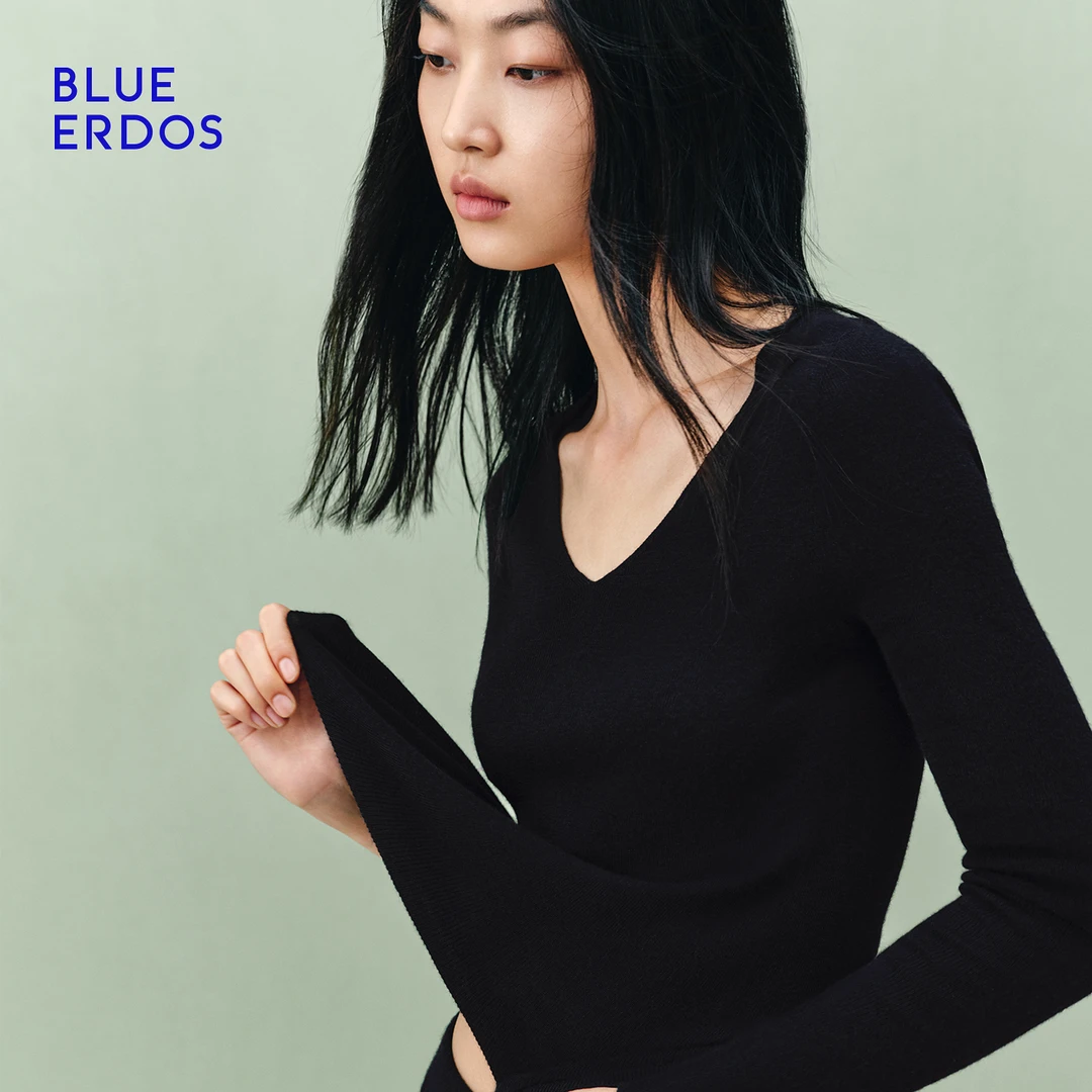 【零感羊绒】BLUE ERDOS 25秋冬V领修身长袖羊毛羊绒衫女B256A0061