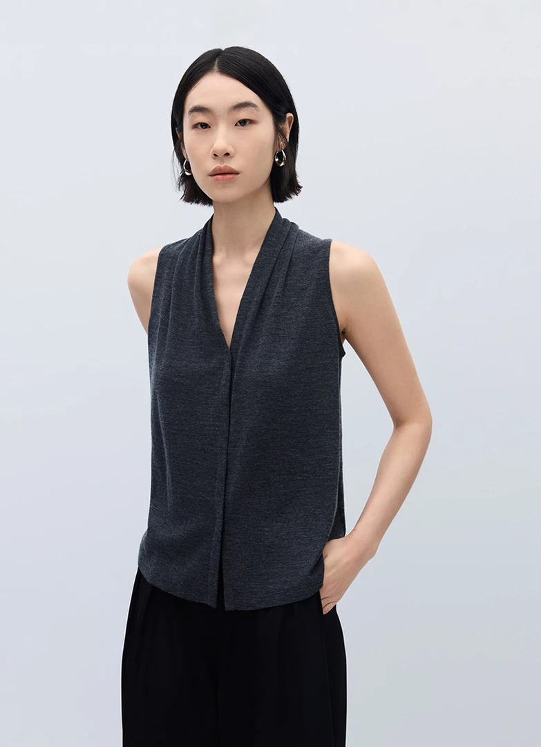 2025纳薇0501薄款拼接无袖宽松型毛针织衫休闲外穿简约女装上衣