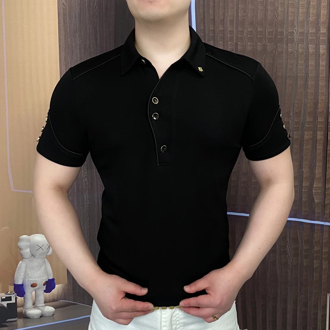 2025夏季1锐黑星石Polo衫高品质商务翻领时尚半袖潮流百搭修身