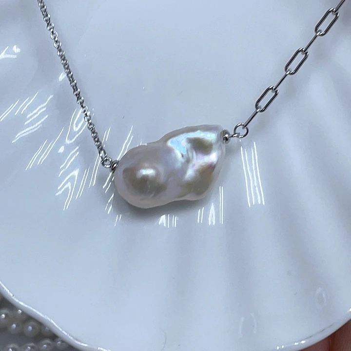 淡水珍珠银S925镶嵌颈饰