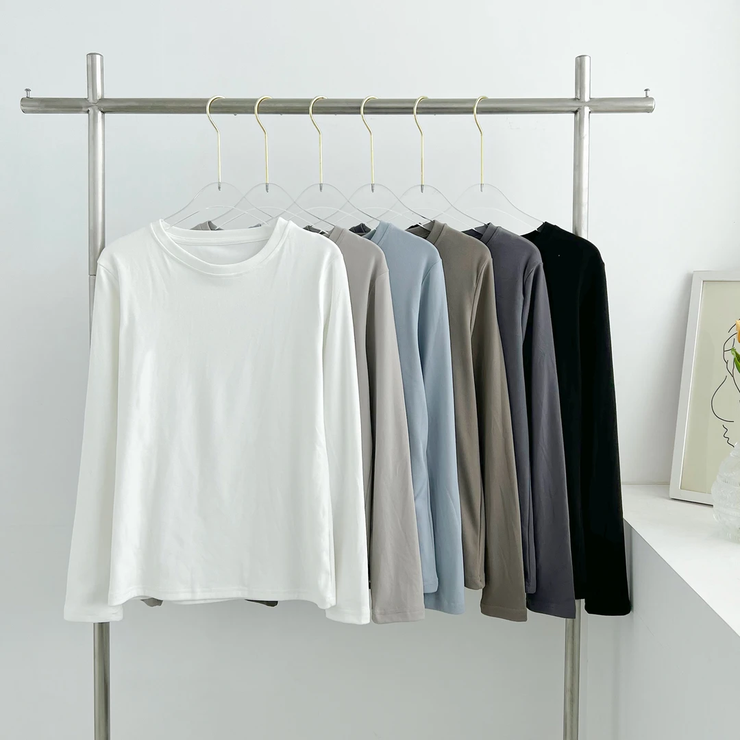 韩系高弹力圆领女士长袖T  T9010