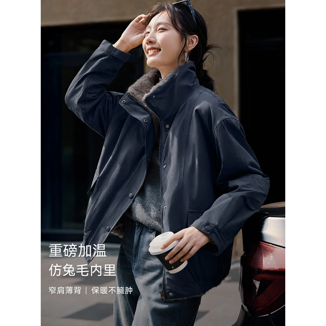 XWI｜【柔肤仿兔子毛龟背工装夹克】内里毛绒飞行员夹克冬季保暖