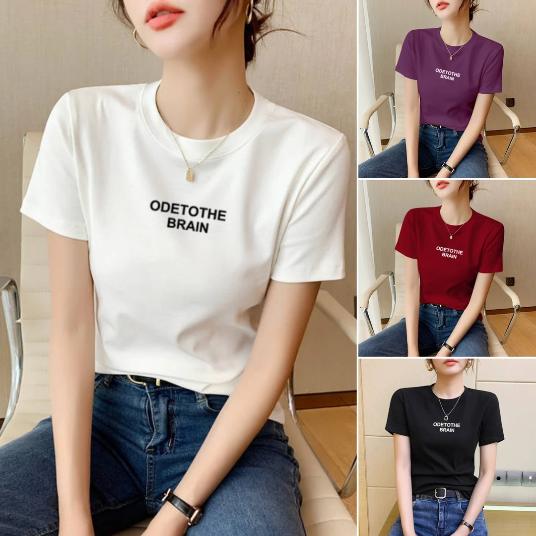 【ODE】夏季圆领短袖T恤女百搭半袖t恤女半袖修身显瘦白色纯色上衣