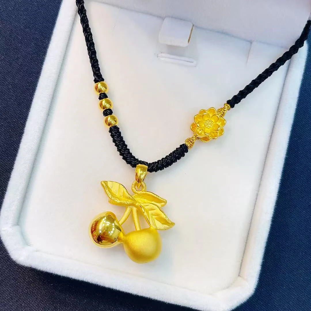 足金999黄金樱桃吊坠时尚编绳项链