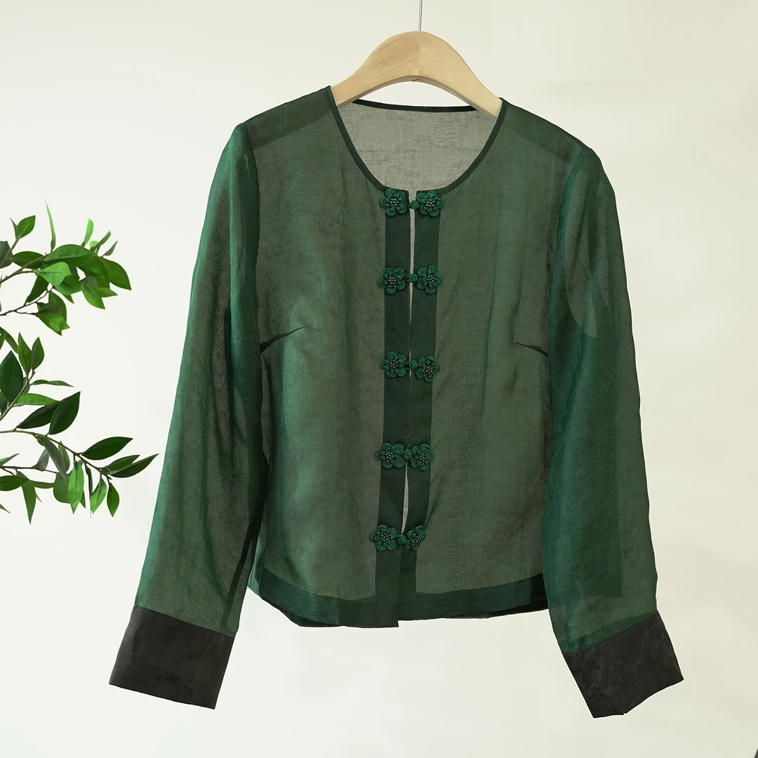 香云纱提花桑蚕丝圆领女士外套（240886）