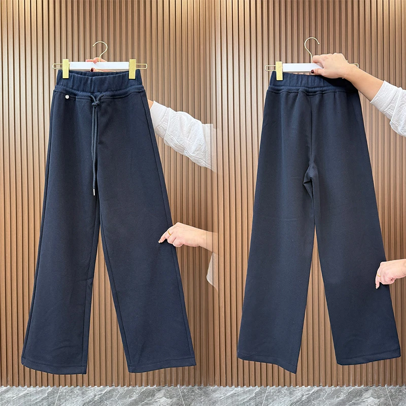 冬季新款休闲裤女裤宽松显瘦拖地裤时尚百搭直筒裤磨毛加厚阔腿裤