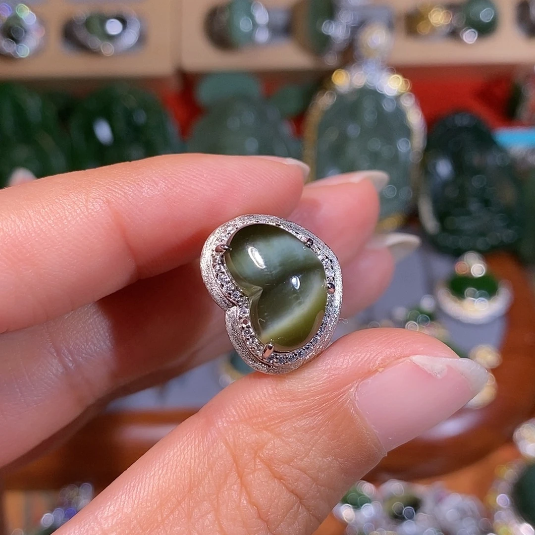 和田玉（碧玉）银S925镶嵌戒指