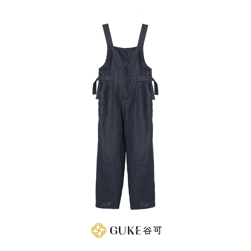 GKE/谷可K3052休闲时尚亚麻背带裤女2025夏季新款减龄直筒长裤子