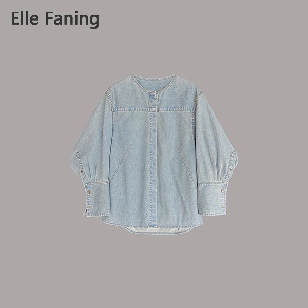 芒果优选-拼接蝙蝠袖设计感圆领复古水洗牛仔外套