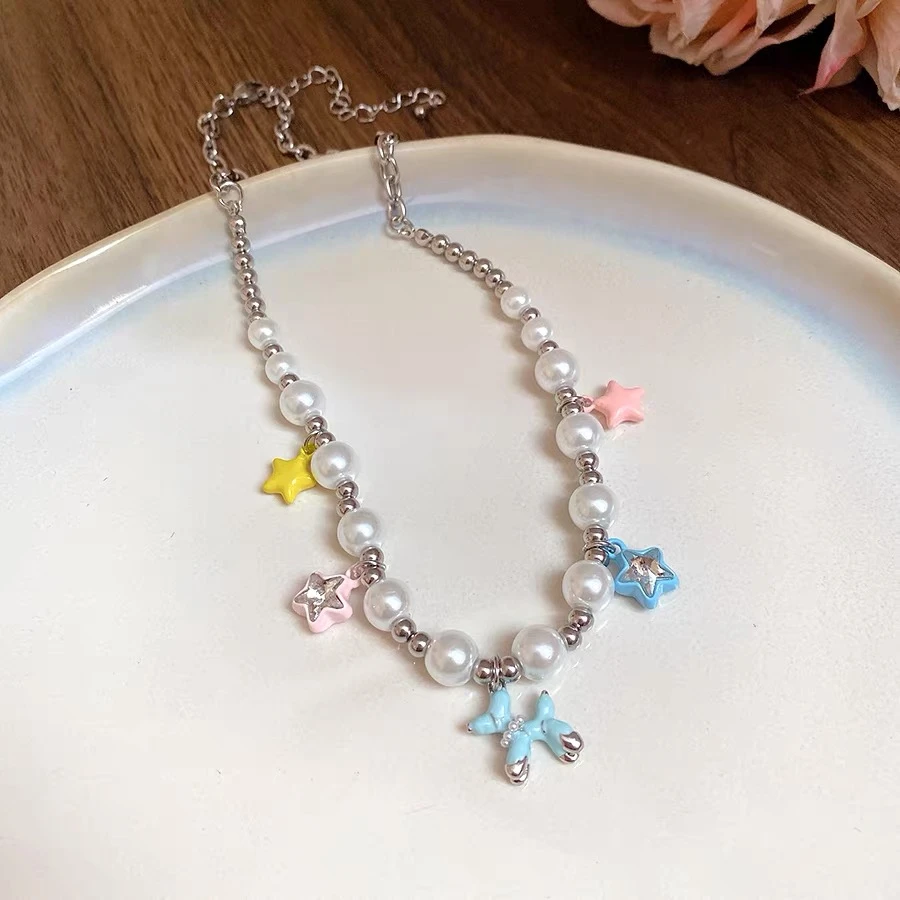 BA 铜合金仿珍珠项链 多巴胺彩色气球狗吊坠项链甜美高级感 3819