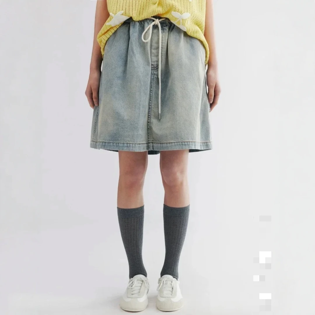 现货【UY工装牛仔半裙】25夏季新款抽绳百搭休闲水洗牛仔裙半身裙