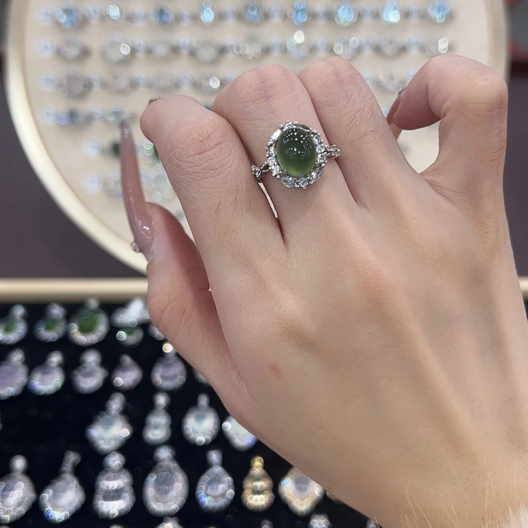 蛇纹石玉银S925镶嵌戒指